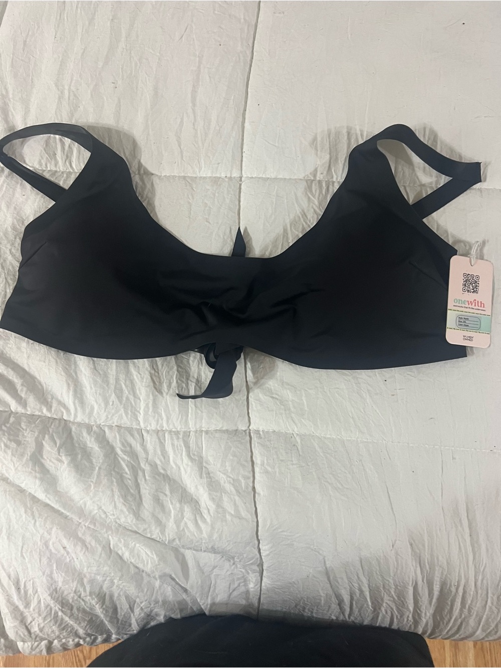 NWT onewith Westerly Tie-Front Bikini Top Abyss Black